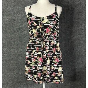 Hot Topic Dress Pockets Sleeveless Cinch Waist Skull Floral Size Large BB5013